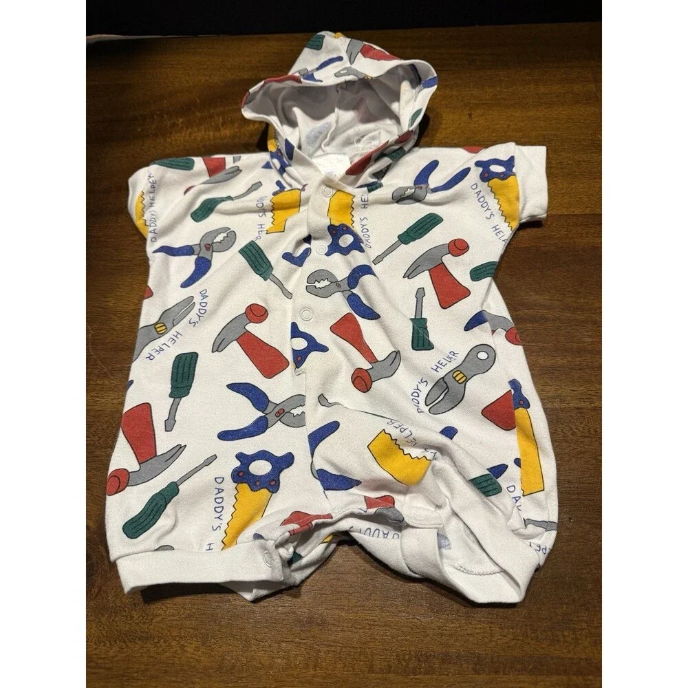 Vintage 90s Tool Print Short Sleeve Romper 3-6 Month